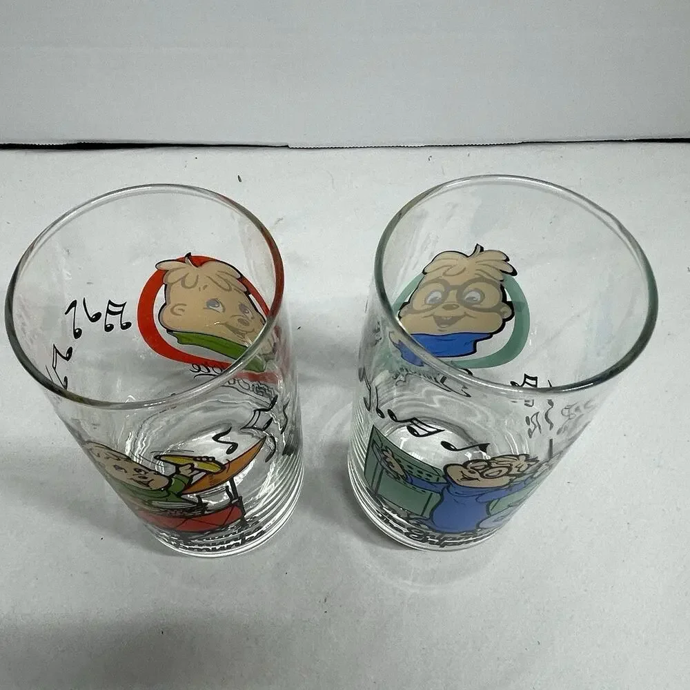 Alvin and The Chipmunks Theodore & Simon Vintage 1985 Drinking Glasses Set of 2